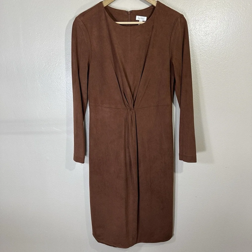 NWT Nicole Miller Women's 8 Faux Suede Long Sleeve Twist Front‎ Dress